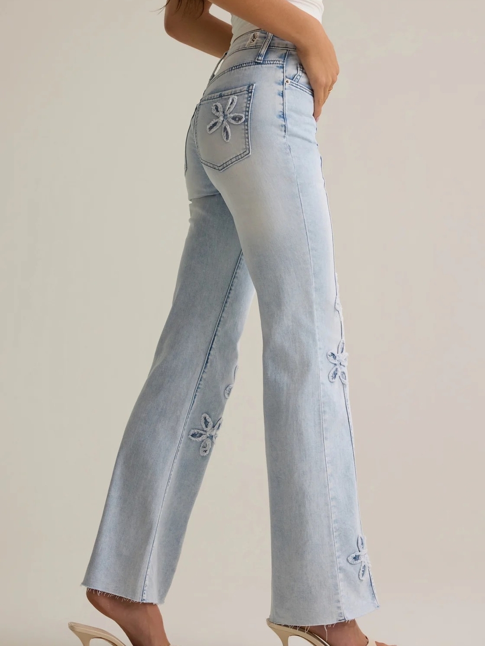 Altar'd State Bea Flower Patchwork Jeans in Light Wash